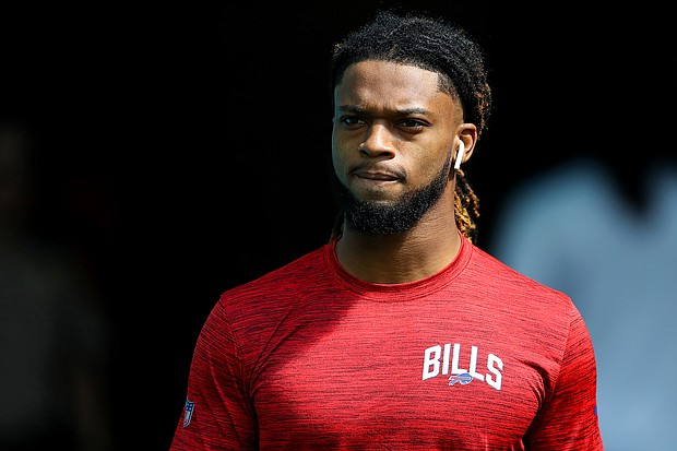 Buffalo Bills safety Damar Hamlin, here in Miami Gardens, Florida on September 25, 2022, suffered a cardiac arrest and collapsed on the field during Monday night's game between the Bills and Cincinnati Bengals.
Mandatory Credit:	Megan Briggs/Getty Images