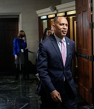 New York Rep. Hakeem Jeffries arrives for a leadership election meeting with the House Democratic caucus on Capitol Hill in Washington, DC, on November 30, 2022.
Mandatory Credit:	Drew Angerer/Getty Images