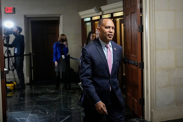 New York Rep. Hakeem Jeffries arrives for a leadership election meeting with the House Democratic caucus on Capitol Hill in Washington, DC, on November 30, 2022.
Mandatory Credit:	Drew Angerer/Getty Images