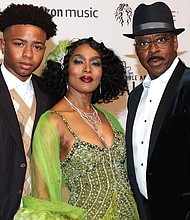 Slater Vance, Angela Bassett and Courtney B. Vance attend the 5th Annual WACO Wearable Art Gala at Barker Hangar on October 22, 2022 in Santa Monica, California.
Mandatory Credit:	Jerritt Clark/Getty Images
