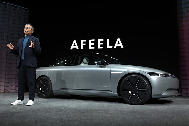 Sony Honda Mobility chief executive Yasuhide Mizuno is in front of an Afeela concept vehicle during a press event at CES 2023 on January 04, 2023 in Las Vegas, Nevada.
Mandatory Credit:	Alex Wong/Getty Images