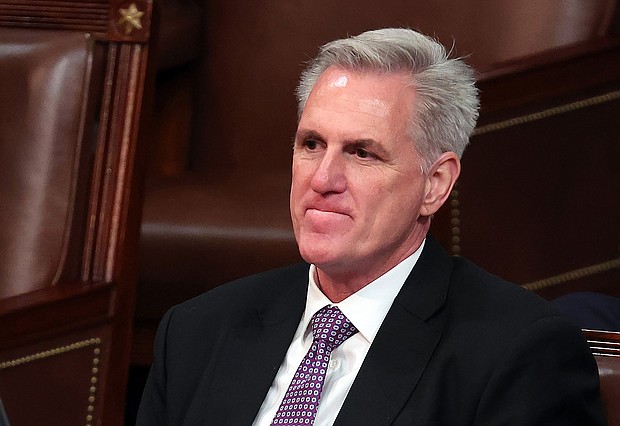 Rep. Kevin McCarthy listens in the House Chamber during the second day of elections for Speaker of the House at the U.S. Capitol Building on January 04, in Washington, DC.
Mandatory Credit:	Win McNamee/Getty Images