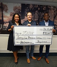 L-R: Yolanda Owens, interim vice president of the Division of Institutional Advancement at JSU, Billy Cummins, and JSU President Thomas K. Hudson, J.D. (Photo by Charles A. Smith/JSU)
