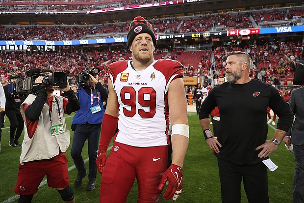 Watt looks on after the game against the 49ers.
Mandatory Credit:	Ezra Shaw/Getty Images