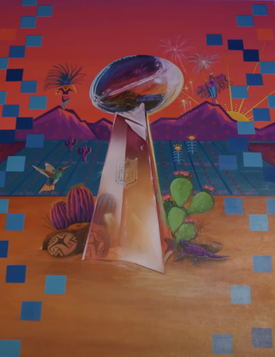 NFL partners with first Chicana, Native American artist commissioned for Super  Bowl marquee art