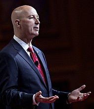 Pete Ricketts, here in 2018 in Maryland, will hold the Senate seat vacated by Republican Ben Sasse's resignation until a special election in 2024.
Mandatory Credit:	Andrew Harrer/Bloomberg/Getty Images
