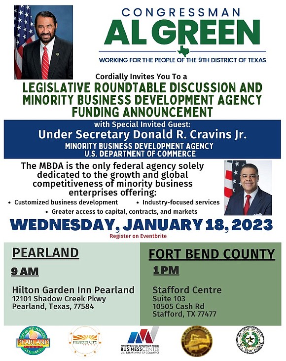 Congressman Al Green Cordially Invites You to a Legislative Roundtable Discussion and Minority Business Development Agency Funding Announcement with Special …