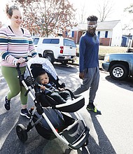 10-month-old Milo Harris could not ask for a better life while out with his parents, Anna Simpson and Justin Harris, along Fauquier Avenue in Richmond’s Bellevue neighborhood on Jan. 18. In addition to spending time with their son, Milo’s parents were enjoying time off from work as a Richmond Montessori School teacher for her and a tennis club employee for him.