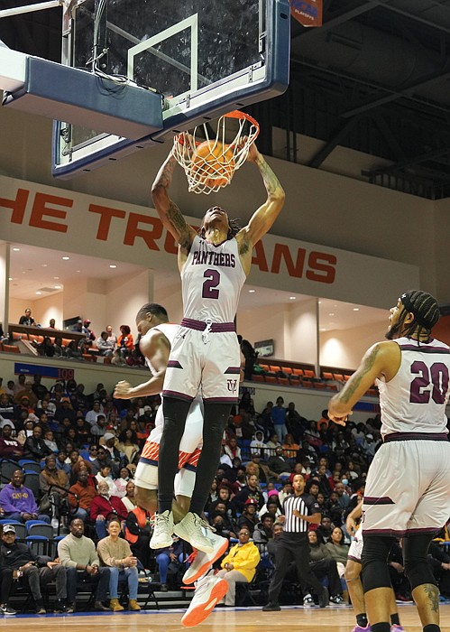 Charles Tart III of VUU dunks the ball during the Jan. 14 Freedom Classic game at Virginia State University.