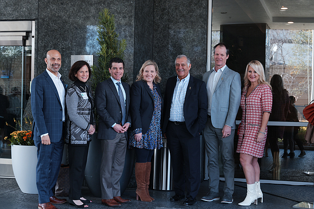 Representatives from Driftwood Hospitality Management and LNR Partners were joined by Michael Heckman of The Houston First Corporation, Councilperson Mary Nan Huffman, and Barbara Bronstein of Second Servings for the grand opening of The Chifley Hotel. The Chifley is the first Tapestry by Hilton hotel in Houston.
(From left to right)
Brett Orlando, Managing Director of The Chifley 
Barbara Bronstein, Founder and President of Second Servings
Michael Heckman, President & CEO of Houston First Corporation
Concilperson Mary Nan Huffman, District G
Jim Bolin, VPO, Driftwood Hospitality Management
Mike Diaz, COO, Driftwood Hospitality Management
Carol Davies, VP Sales & Marketing, Driftwood Hospitality Management