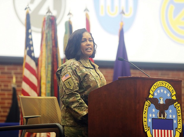 Brig. Gen. Patricia R. Wallace, left, became the first woman to assume command of the 80th Training Command (TASS) in its more than 100-year history during a ceremony hosted by Maj. Gen. Eugene LeBoeuf, deputy commanding general, United States Army Reserve Command and Brig. Gen. Steven D. Hayden on Saturday, Jan. 21, at the Defense Supply Center in North Chesterfield.