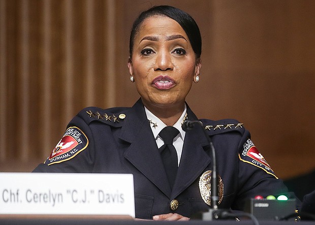 The Memphis police officers' conduct in the confrontation that preceded this month's death of Black motorist Tyre Nichols "is a failing of basic humanity," Memphis Police Chief Cerelyn Davis said as officials prepare to release video of the incident.
Mandatory Credit:	Jonathan Ernst/AFP/Getty Images