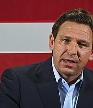 Florida Gov. Ron DeSantis speaks at Hialeah Park Clubhouse, in Hialeah, Florida, in November of 2022.
Mandatory Credit:	EVA MARIE UZCATEGUI/AFP/AFP via Getty Images
