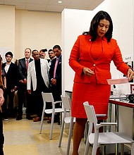 San Francisco Mayor London Breed (right) tours Safer Inside, a prototype of a safe injection site for intravenous drug users at Glide in San Francisco in August of 2018.
Mandatory Credit:	Karl Mondon/The Mercury News/Getty Images