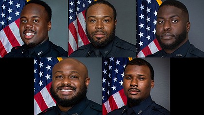 The Memphis Police Department has terminated five police officers in connection with the death of Tyre Nichols.  Top: Tadarrius Bean, Demetrius Haley, Emmitt Martin III.  Bottom:  Desmond Mills, Jr., Justin Smith
Mandatory Credit:	Memphis Police Dept.