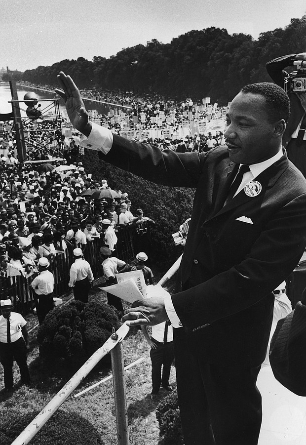 American civil rights leader Dr. Martin Luther King Jr. (1929-1968) delivers his 'I have a dream' speech to participants in the March on Washington, DC on August 28, 1963.
Mandatory Credit:	Washington Bureau/Getty Images