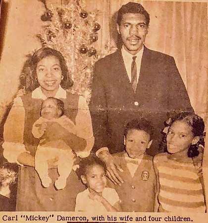 The Dameron family 1965 in E. St. Louis, IL. Barbara, Carl T., Crystal (baby), Denise, Carl, and Kathleen. "We we integrators," said Katheleen Dameron.