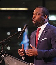Mayor Levar M. Stoney delivers the State of the City address on Tuesday at Main Street Station.