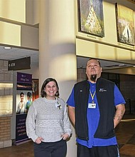 Billings Clinic's Sara Agostinelli and Josiah Hugs are photographed in the commons area of the downtown Billings Clinic campus on Friday afternoon.
Mandatory Credit:	Billings Gazette
