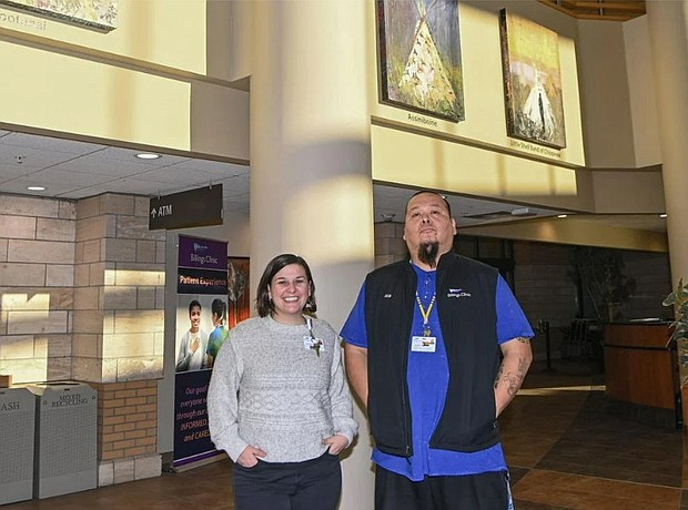 Billings Clinic's Sara Agostinelli and Josiah Hugs are photographed in the commons area of the downtown Billings Clinic campus on Friday afternoon.
Mandatory Credit:	Billings Gazette