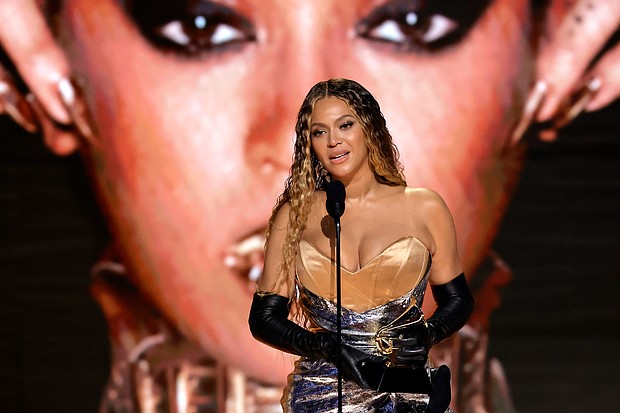 Beyoncé accepts the best dance/electronic music album award for "Renaissance," her 32 career Grammy win.
Mandatory Credit:	Kevin Winter/Getty Images
