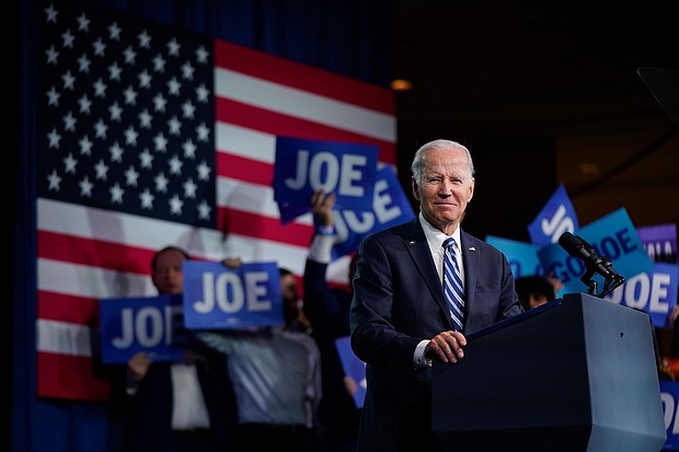 President Joe Biden speaks at the Democratic National Committee meeting in Philadelphia on February 3.
Mandatory Credit:	Patrick Semansky/AP