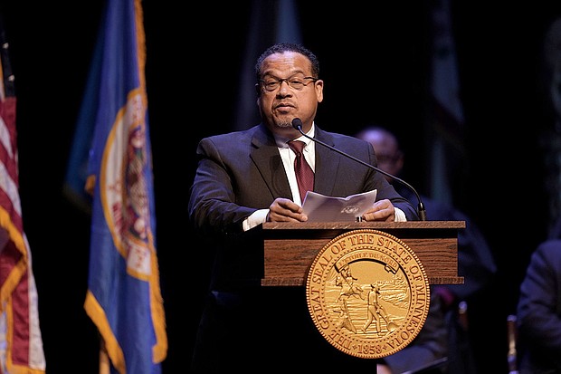 Minnesota Attorney General Keith Ellison delivers a speech during his inauguration for his second term on January 2 in St. Paul, Minnesota.
Mandatory Credit:	Abbie Parr/AP/FILE