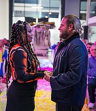 Lauren London as Amira and Jonah Hill as Ezra in "You People."
Mandatory Credit:	Parrish Lewis/Netflix