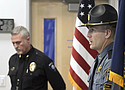 Photo caption Oregon State Police, Capt. Kyle Kennedy, right, speaks to reporters during a news conference at Grants Pass police headquarters on Wednesday, Feb. 1, 2023, in Grants Pass, Ore. Kennedy, and Grants Pass Police Chief Warren Hensman, left, recounted the series of events in recent days that led to an armed standoff with a suspect in a violent kidnapping in Oregon who died after shooting himself, authorities said.. (Scott Stoddard/Grants Pass Daily Courier via AP)
