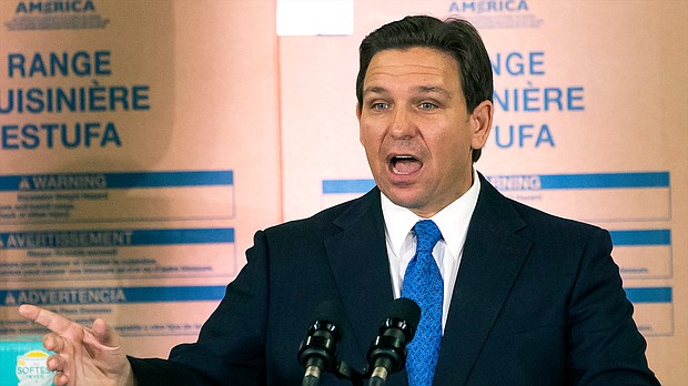 Florida College Board admitted Saturday that it "made mistakes in the rollout" of the AP African American Studies course framework. Florida has banned the teaching of critical race theory under Gov. Ron DeSantis - pictured here in Ocala, Florida on February 8.
Mandatory Credit:	Doug Engle/Ocala Star-Banner/AP