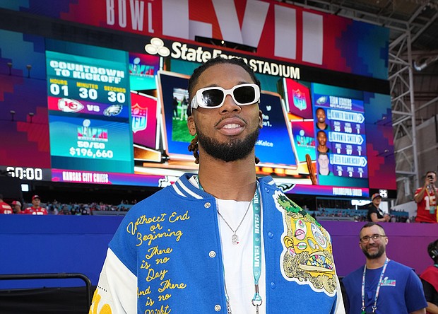 Damar Hamlin attends Super Bowl LVII at State Farm Stadium in Arizona. The Buffalo Bills safety is doing "great" physically after he experienced a cardiac arrest on the football field last month.
Mandatory Credit:	Kevin Mazur/Getty Images