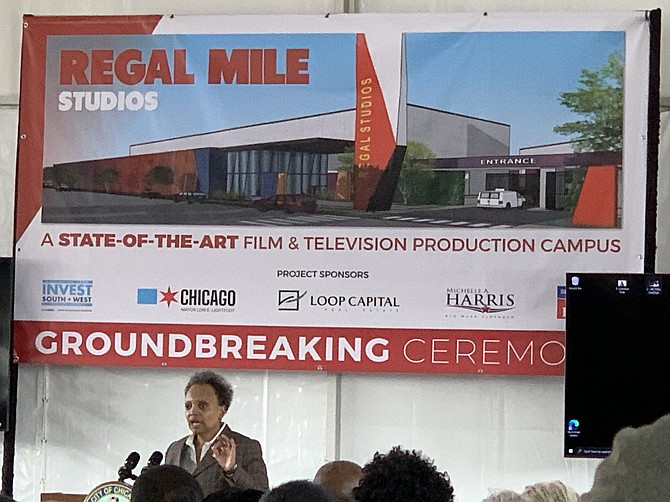 Mayor Lori Lightfoot during the groundbreaking of Regal Mile Studios. PHOTO BY TIA CAROL JONES