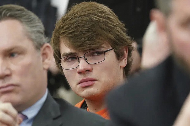 Payton Gendron sheds tears as he listens to impact statements Wednesday during his sentencing for charges including murder and domestic terrorism motivated by hate in an Erie County courtroom in Buffalo, N.Y. Mr. Gendron, a white supremacist who killed 10 Black people at a Buffalo supermarket, was sentenced to life in prison without parole.