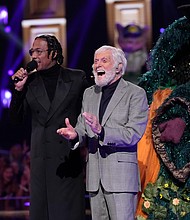 Host Nick Cannon and Dick Van Dyke in the season nine premiere episode of "The Masked Singer."
Mandatory Credit:	Michael Becker/FOX