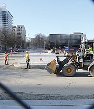 Work crews were on the job earlier this month in preparation for the new GRTC bus transfer station in Downtown Richmond. The new transfer site was once a parking lot at 8th and Clay streets across from the John Marshall Courts Building and the vacated Public Safety Building. The transfer station will replace an older one that was along 9th Street between Marshall and Leigh streets. According to GRTC’s social media, plans are to have the new site serve more routes in order to simplify transfers. Amenities, technologies and lighting will be upgraded at the station.