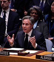 Secretary of State Antony Blinken speaks during the United Nations Security Council meeting at the UN Headquarters in New York City on February 24.
Mandatory Credit:	Timothy A. Clary/AFP/Getty Images
