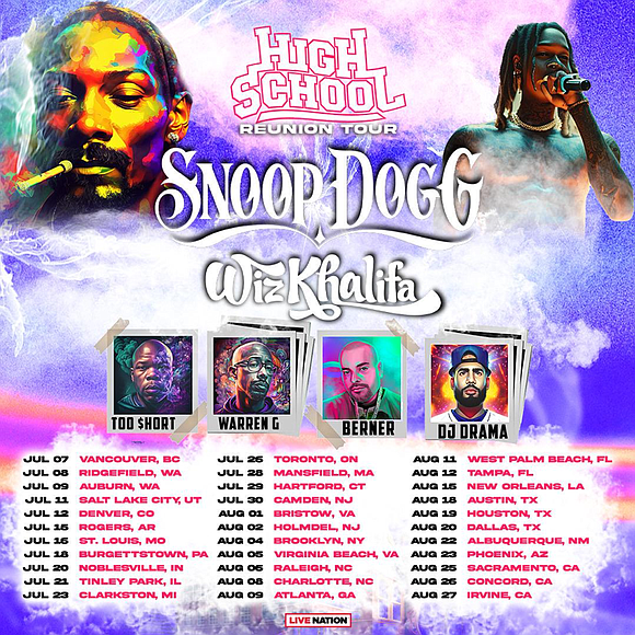 Today, entertainment icon and rapper Snoop Dogg announces High School Reunion Tour with Wiz Khalifa, Too $hort, Warren G, and …