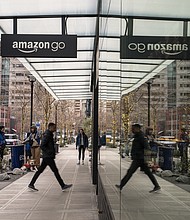 Amazon is permanently closing eight of its 29 Amazon Go convenience stores. Pictured is an Amazon Go store in Seattle, Washington, on January 19.
Mandatory Credit:	David Ryder/Bloomberg/Getty Images