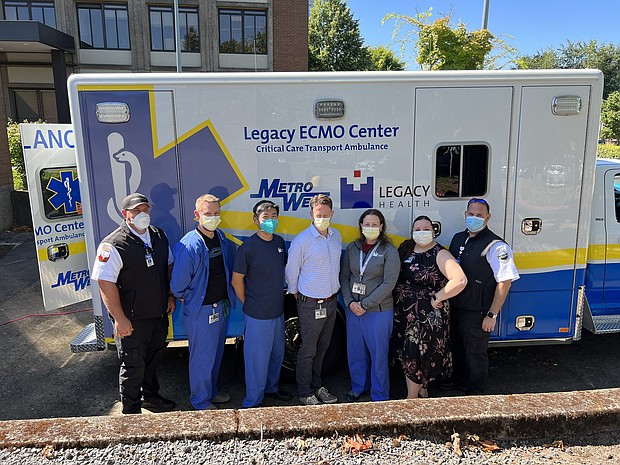 Legacy Health Mobile ECMO Team and new Metro West Ambulance. Photo Credit: Metro West
