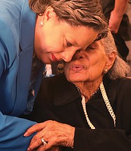 Rep. Jennifer L. McClellan has a quiet moment with her mother, Lois McClellan, 90, of Petersburg who joined her daughter during a brief time when family, friends and staff members could all gather to celebrate prior to the official swearing-in ceremony on Capitol Hill.