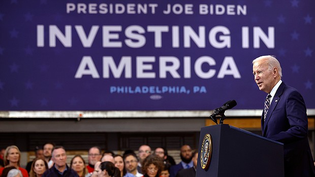 President Joe Biden talks about his proposed FY2023 federal budget during an event at the Finishing Trades Institute on March 9 in Philadelphia, Pennsylvania.
Mandatory Credit:	Chip Somodevilla/Getty Images
