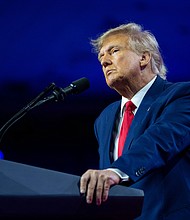 Former President Donald Trump speaks at the Conservative Political Action Conference, CPAC 2023, Saturday, March 4, 2023, at National Harbor in Oxon Hill, Md.
Mandatory Credit:	Alex Brandon/AP