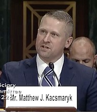 "Across the ideological spectrum, the public is intensely interested in this case," the organizations wrote in their letter to US District Judge Matthew Kacsmaryk, pictured here at his nomination hearing on Capitol Hill in 2017.
Mandatory Credit:	From the Senate Judiciary Committee