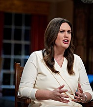 Arkansas Gov. Sarah Huckabee Sanders, who served as Trump’s White House press secretary, was noncommittal about an endorsement.
Mandatory Credit:	Al Drago/Pool/Getty Images