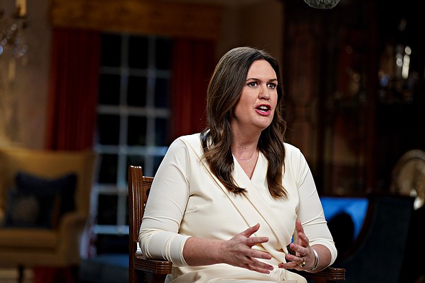 Arkansas Gov. Sarah Huckabee Sanders, who served as Trump’s White House press secretary, was noncommittal about an endorsement.
Mandatory Credit:	Al Drago/Pool/Getty Images