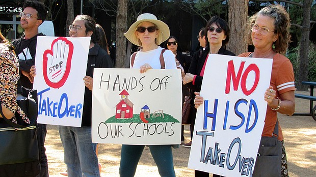 Demonstrators protest on March 3 against the Texas Education Agency's proposed takeover of the Houston Independent School District.
Mandatory Credit:	Juan A. Lozano/AP