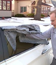Hayden Griswold discovered his Hyundai's back window was smashed out again Friday. It's the fifth time he says in the last six months.
Mandatory Credit:	WCCO