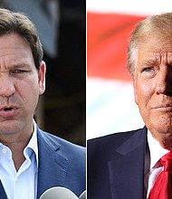 Florida Gov. Ron DeSantis, left, and former US President Donald Trump. Breaking his silence on Donald Trump's legal troubles, Florida Gov. Ron DeSantis criticized the Manhattan district attorney who is pursuing charges against the former president and vowed his office would not be involved if the matter trickles into Trump's adopted home state.
Mandatory Credit:	Getty Images