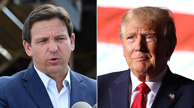 Florida Gov. Ron DeSantis, left, and former US President Donald Trump. Breaking his silence on Donald Trump's legal troubles, Florida Gov. Ron DeSantis criticized the Manhattan district attorney who is pursuing charges against the former president and vowed his office would not be involved if the matter trickles into Trump's adopted home state.
Mandatory Credit:	Getty Images
