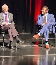 My Community Plan Foundation hosted a Mayoral Forum with Cook County Commissioner Brandon Johnson and Paul Vallas. Photo provided by My Community Plan Foundation.